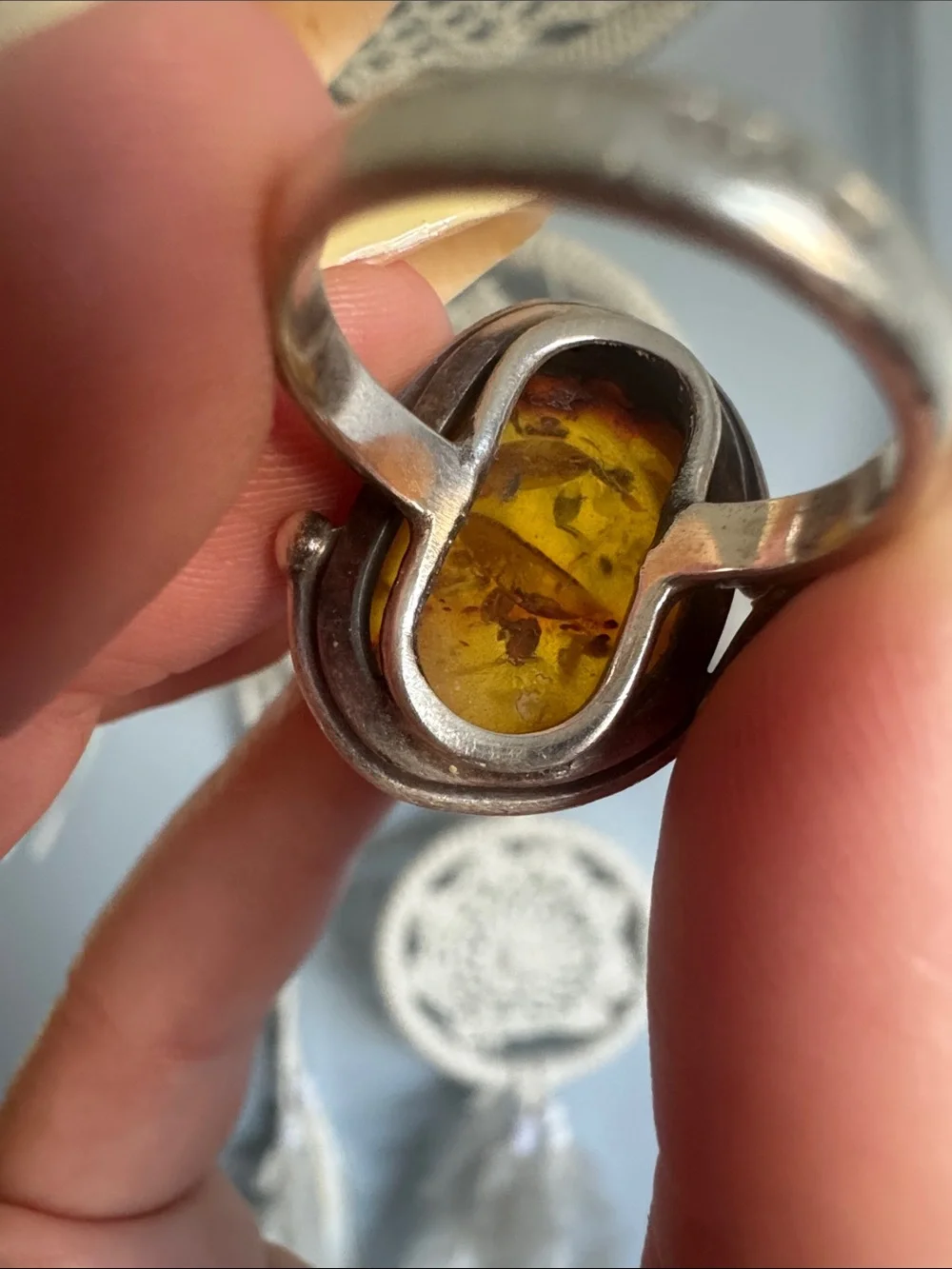Sterling Silver Amber Statement Ring - Warm Honey Amber